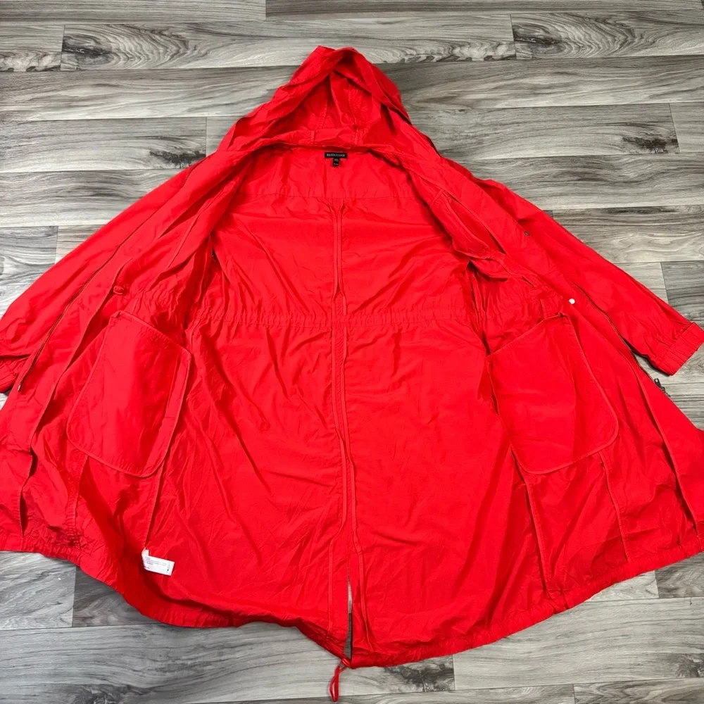 Eileen Fisher Hooded Long Anorak Jacket in Red Size Extra Large